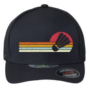 Badminton Shuttlecock Sunset Distressed Flexfit Unipanel Trucker Cap