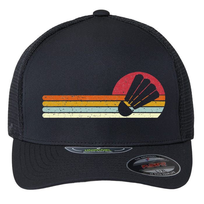 Badminton Shuttlecock Sunset Distressed Flexfit Unipanel Trucker Cap