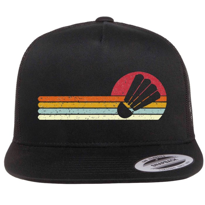 Badminton Shuttlecock Sunset Distressed Flat Bill Trucker Hat