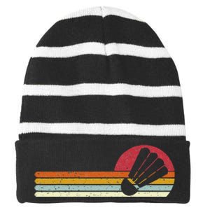 Badminton Shuttlecock Sunset Distressed Striped Beanie with Solid Band