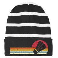 Badminton Shuttlecock Sunset Distressed Striped Beanie with Solid Band