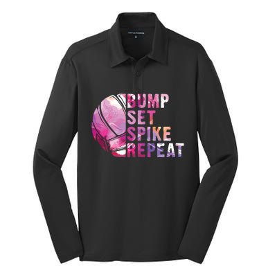 Bump Set Spike Repeat Volleyball Lover Athlete Sports Gift Silk Touch Performance Long Sleeve Polo