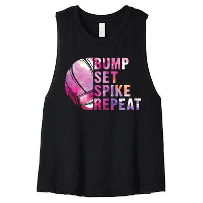 Bump Set Spike Repeat Volleyball Lover Athlete Sports Gift Women's Racerback Cropped Tank