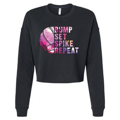 Bump Set Spike Repeat Volleyball Lover Athlete Sports Gift Cropped Pullover Crew