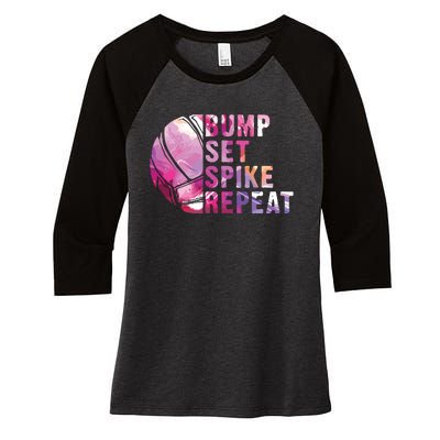 Bump Set Spike Repeat Volleyball Lover Athlete Sports Gift Women's Tri-Blend 3/4-Sleeve Raglan Shirt