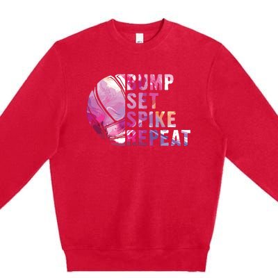 Bump Set Spike Repeat Volleyball Lover Athlete Sports Gift Premium Crewneck Sweatshirt