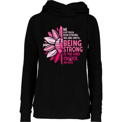 being strong sunflower pink ribbon breast cancer awareness Womens Funnel Neck Pullover Hood