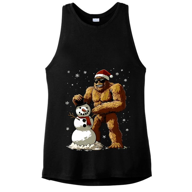 Bigfoot Santa Snowman Xmas Christmas Graphic Ladies PosiCharge Tri-Blend Wicking Tank