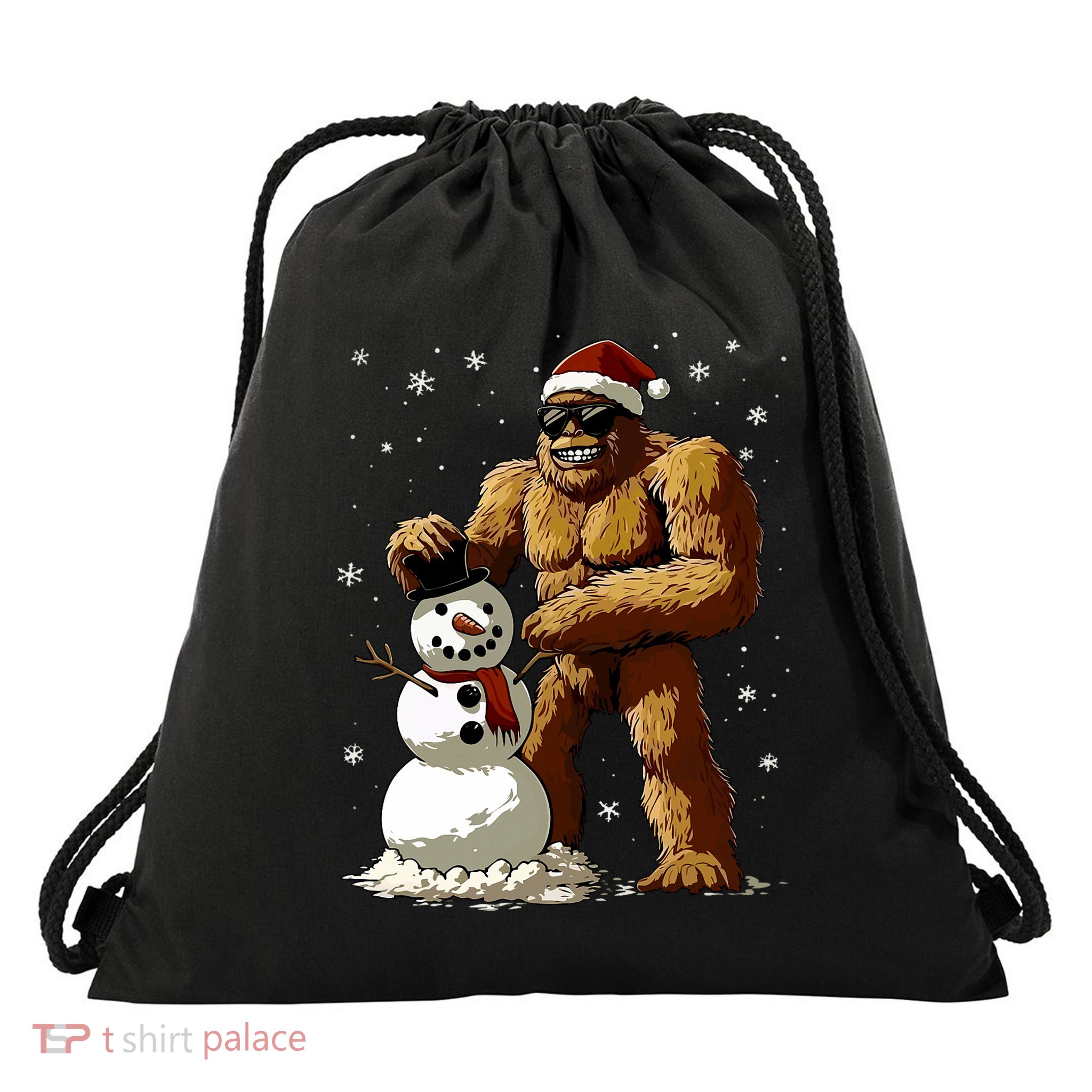 Bigfoot Santa Snowman Xmas Christmas Graphic Drawstring Bag