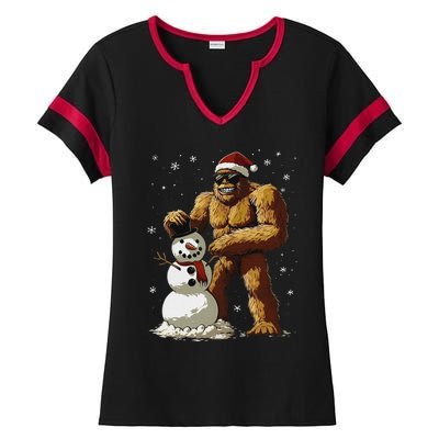 Bigfoot Santa Snowman Xmas Christmas Graphic Ladies Halftime Notch Neck Tee