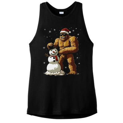 Bigfoot Santa Snowman Xmas Christmas Graphic Ladies PosiCharge Tri-Blend Wicking Tank