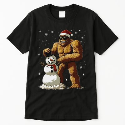 Bigfoot Santa Snowman Xmas Christmas Graphic Tall T-Shirt