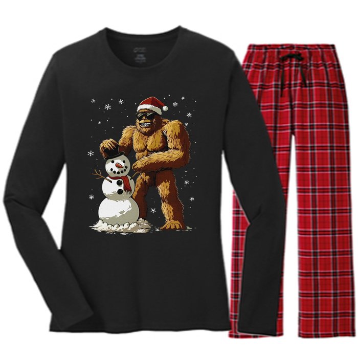 Bigfoot Santa Snowman Xmas Christmas Graphic Women's Long Sleeve Flannel Pajama Set 