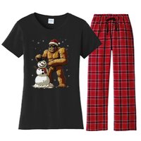 Bigfoot Santa Snowman Xmas Christmas Graphic Women's Flannel Pajama Set