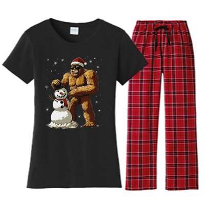 Bigfoot Santa Snowman Xmas Christmas Graphic Women's Flannel Pajama Set