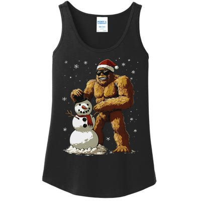 Bigfoot Santa Snowman Xmas Christmas Graphic Ladies Essential Tank