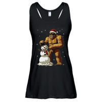 Bigfoot Santa Snowman Xmas Christmas Graphic Ladies Essential Flowy Tank