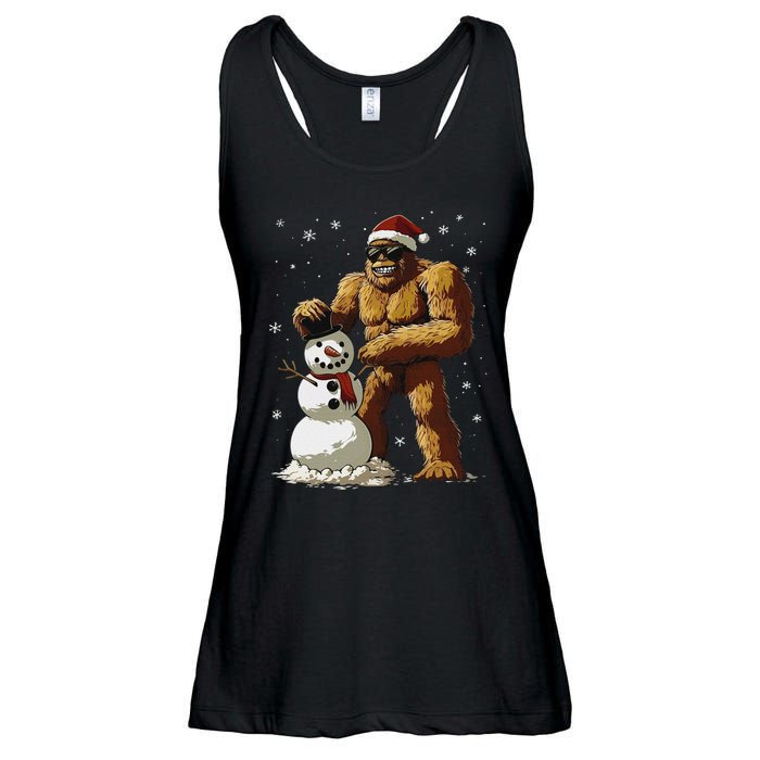 Bigfoot Santa Snowman Xmas Christmas Graphic Ladies Essential Flowy Tank