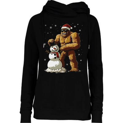 Bigfoot Santa Snowman Xmas Christmas Graphic Womens Funnel Neck Pullover Hood