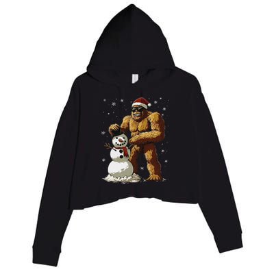 Bigfoot Santa Snowman Xmas Christmas Graphic Crop Fleece Hoodie