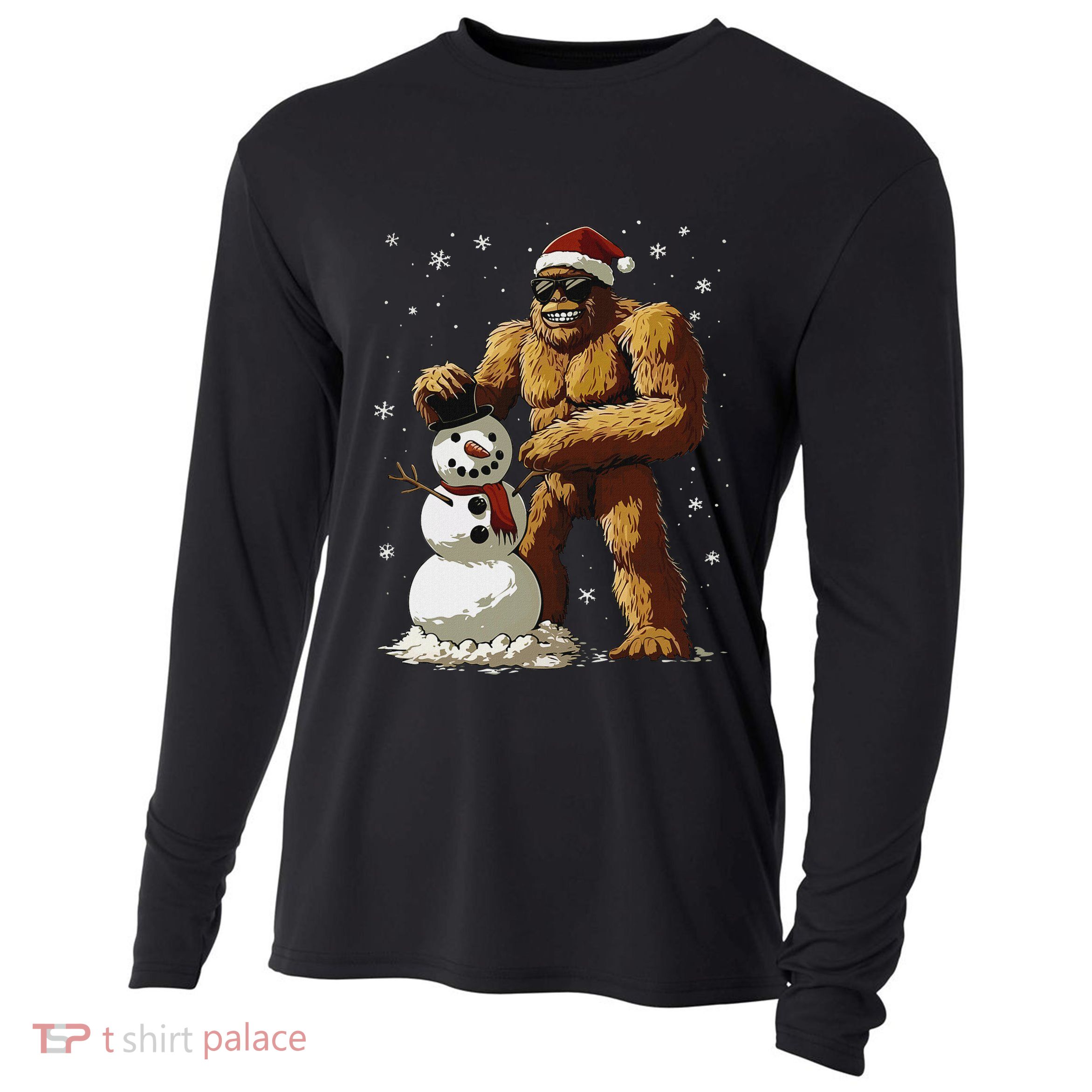 Bigfoot Santa Snowman Xmas Christmas Graphic Cooling Performance Long Sleeve Crew