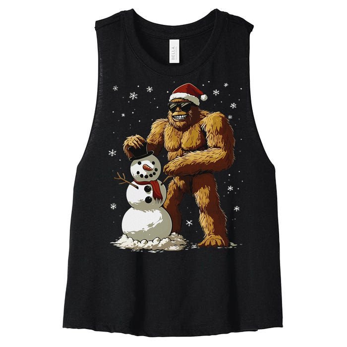 Bigfoot Santa Snowman Xmas Christmas Graphic Women's Racerback Cropped Tank