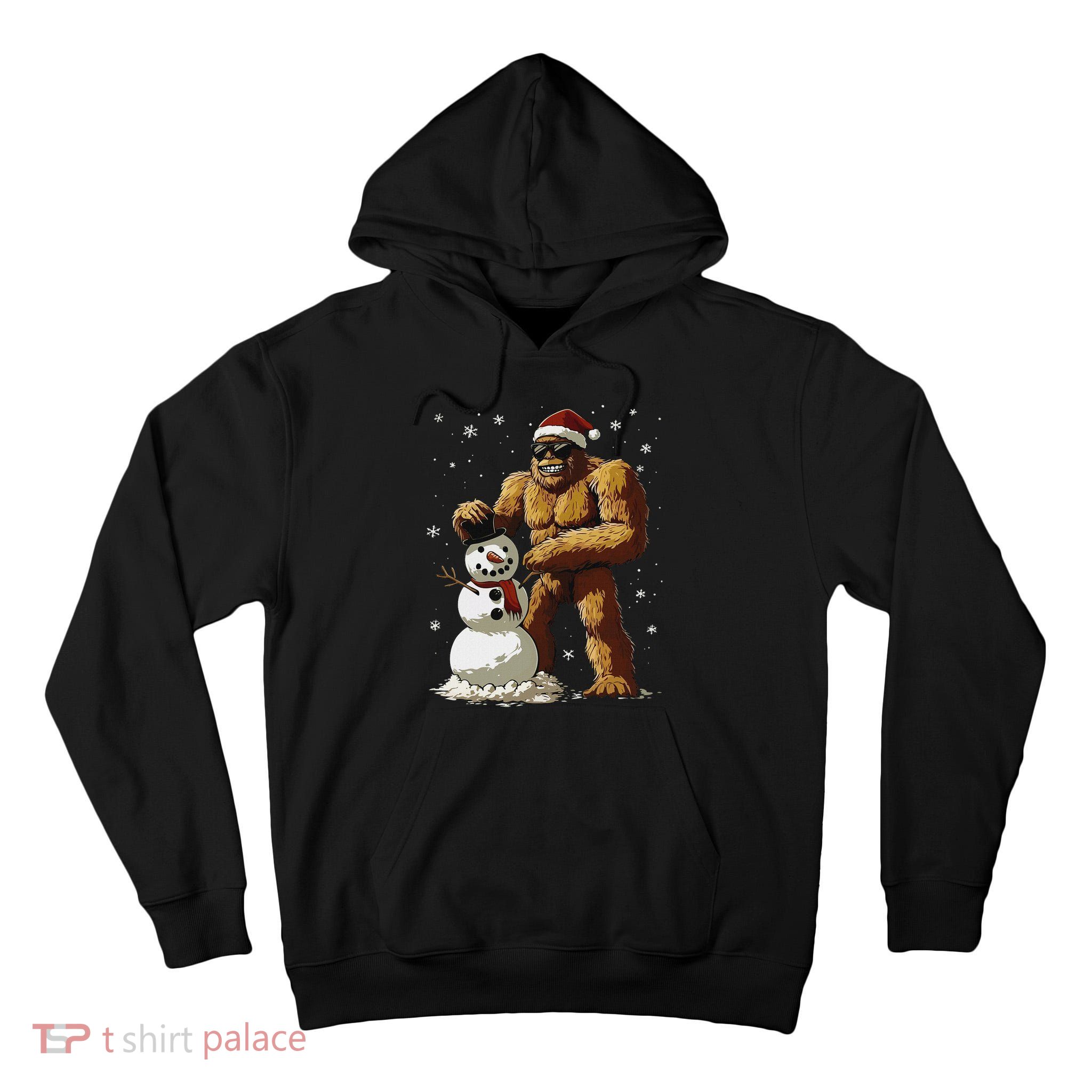 Bigfoot Santa Snowman Xmas Christmas Graphic Tall Hoodie