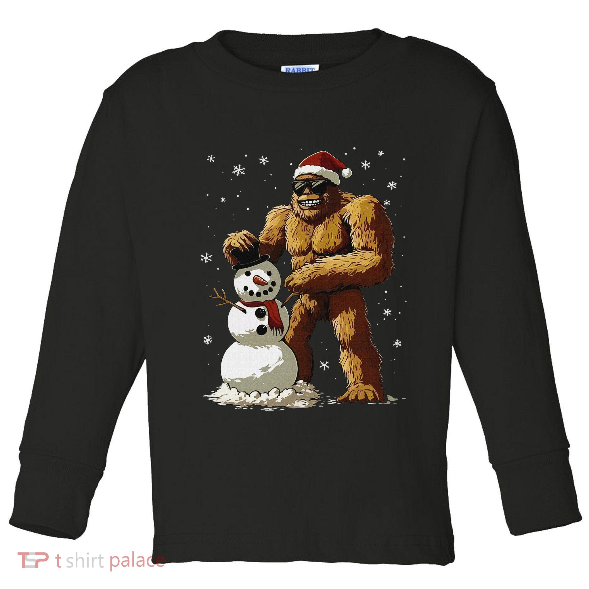 Bigfoot Santa Snowman Xmas Christmas Graphic Toddler Long Sleeve Shirt
