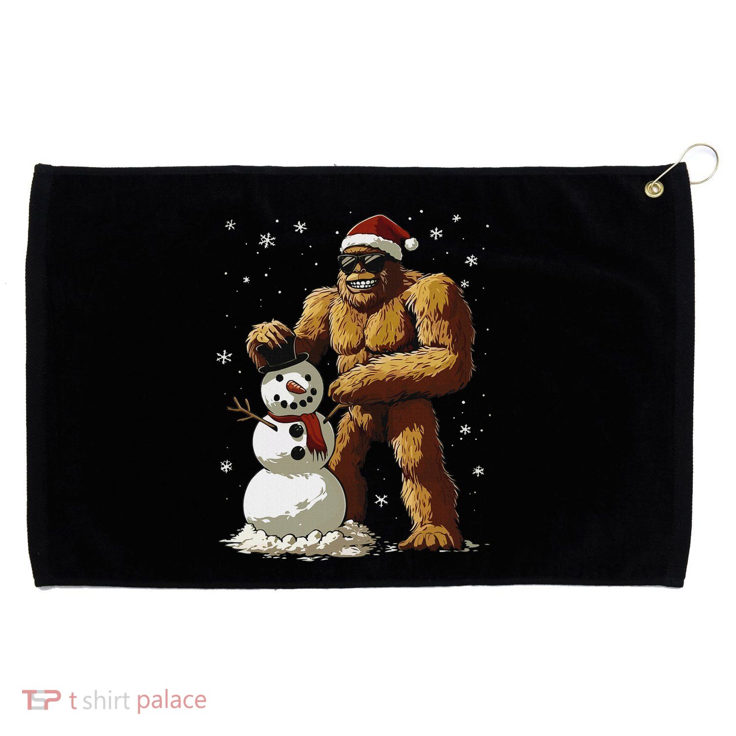 Bigfoot Santa Snowman Xmas Christmas Graphic Grommeted Golf Towel