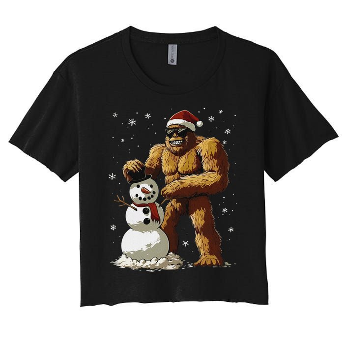 Bigfoot Santa Snowman Xmas Christmas Graphic Women's Crop Top Tee