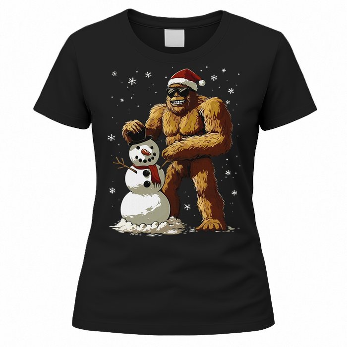 Bigfoot Santa Snowman Xmas Christmas Graphic Women's T-Shirt