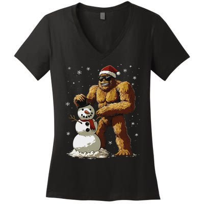 Bigfoot Santa Snowman Xmas Christmas Graphic Women's V-Neck T-Shirt