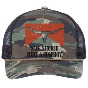 Bull Skull Save A Horse Ride A Cow Western Country Gift Retro Rope Trucker Hat Cap