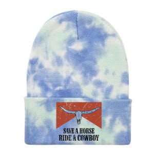 Bull Skull Save A Horse Ride A Cow Western Country Gift Tie Dye 12in Knit Beanie