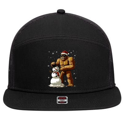 Bigfoot Santa Snowman Xmas Christmas Graphic 7 Panel Mesh Trucker Snapback Hat