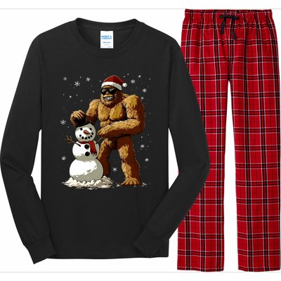 Bigfoot Santa Snowman Xmas Christmas Graphic Long Sleeve Pajama Set