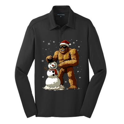 Bigfoot Santa Snowman Xmas Christmas Graphic Silk Touch Performance Long Sleeve Polo