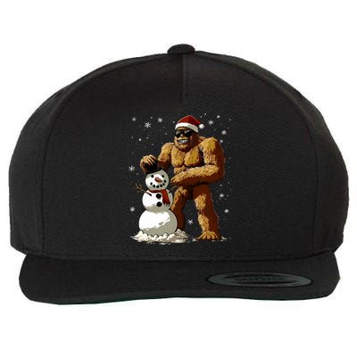 Bigfoot Santa Snowman Xmas Christmas Graphic Wool Snapback Cap