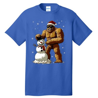 Bigfoot Santa Snowman Xmas Christmas Graphic Tall T-Shirt