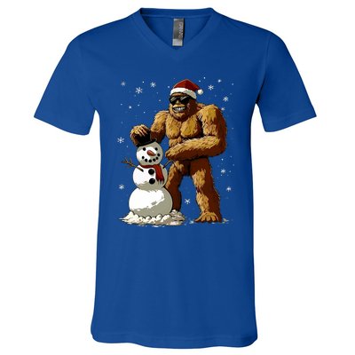 Bigfoot Santa Snowman Xmas Christmas Graphic V-Neck T-Shirt