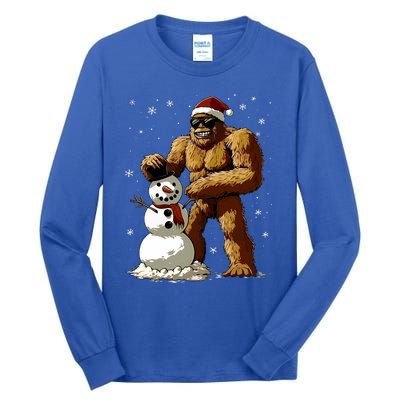 Bigfoot Santa Snowman Xmas Christmas Graphic Tall Long Sleeve T-Shirt