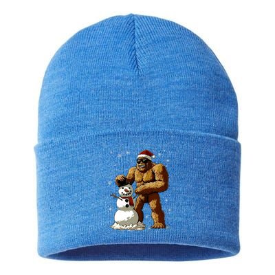 Bigfoot Santa Snowman Xmas Christmas Graphic Sustainable Knit Beanie