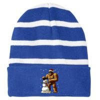 Bigfoot Santa Snowman Xmas Christmas Graphic Striped Beanie with Solid Band