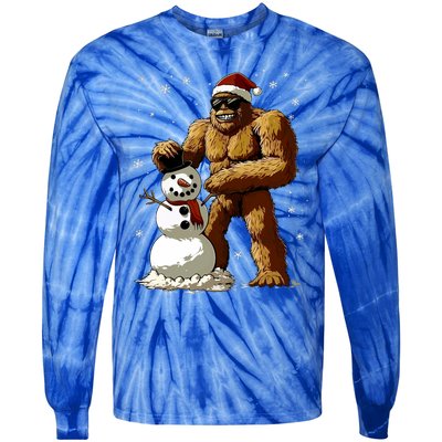 Bigfoot Santa Snowman Xmas Christmas Graphic Tie-Dye Long Sleeve Shirt