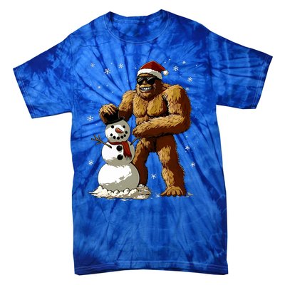 Bigfoot Santa Snowman Xmas Christmas Graphic Tie-Dye T-Shirt