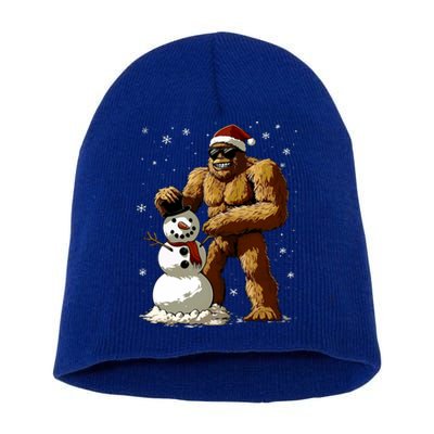 Bigfoot Santa Snowman Xmas Christmas Graphic Short Acrylic Beanie