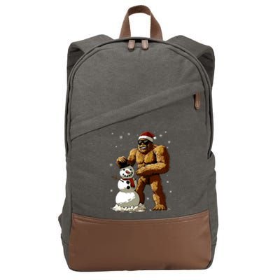 Bigfoot Santa Snowman Xmas Christmas Graphic Cotton Canvas Backpack