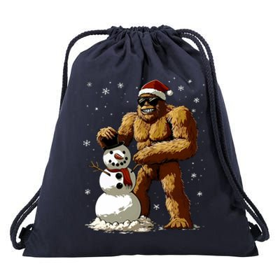 Bigfoot Santa Snowman Xmas Christmas Graphic Drawstring Bag