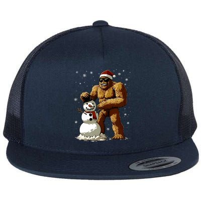 Bigfoot Santa Snowman Xmas Christmas Graphic Flat Bill Trucker Hat