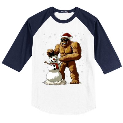 Bigfoot Santa Snowman Xmas Christmas Graphic Baseball Sleeve Shirt